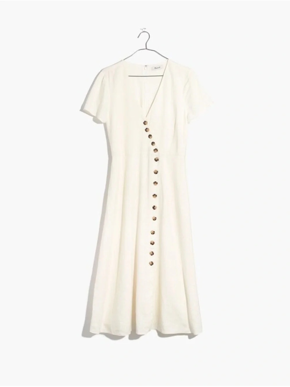 Madewell White Linen-blend Button-Wrap V-Neck Midi Dress size 4